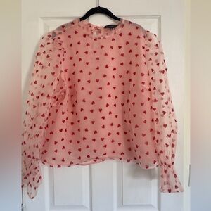 Eloquii Pink Sheer Blouse with Red Heart Design